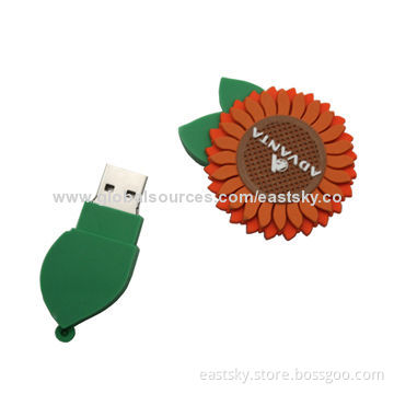 Custom Sunflower-shaped Thumb Drive, Made of Soft PVC Material, OEM Orders Welcomed